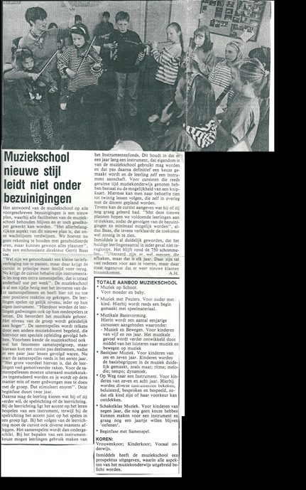 Een krantenartikel uit 1994 over vernieuwingen bij muziekschool Borne.