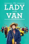 Poster van The Lady in the Van: turquoise achtergrond met op de voorgrond een odere vrouw met hoed, erachter een geel busje met eromheen andere personages.