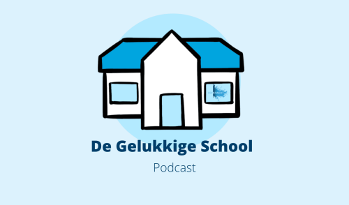 Logo van De Gelukkige Klas: een lichtblauwe achtergrond met een getekend schoolgebouw in lichtblauw, wit en donkerblauw.