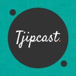 Logo van Tjipcast: turqoise vierkant met daarin een zwarte cirkel en het woord Tjipcast in schrijfletters.