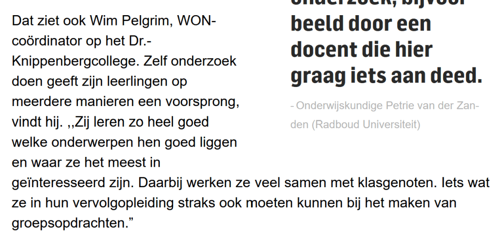 Knipsel uit het artikel over WON in het ED