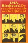 Kaft van De verpletterende werkelijkheid met daarop negen gele vlakken met daarin een zwarte portrettekening.