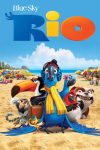 Filmposter van Rio: op een strand staat een groep 3D-geanimeerde dieren. Vooraan blauwe papegaai Rio met een sjaal, muts en oorwarmers, daaromheen een aap, twee andere papegaaien, een toekan en een bulldog.