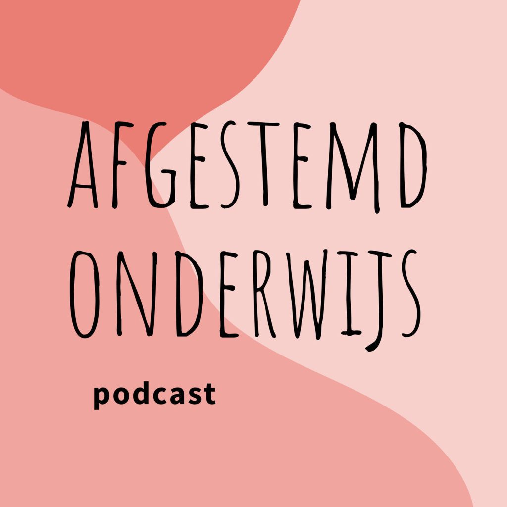 Logo van Afgestemd onderwijs: achtergrond in drie rood/roze tinten en zwarte letters eroverheen.