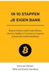 Kaft van "In 10 stappen je eigen bank". Warmgele kaft met titel, toelichting op de inhoud en het logo van de Bitcoin.