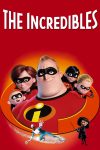 Poster van The Incredibles: in een oranje cirkel uit het logo van de superhelden staat het gezin van The Incredibles in superheldenkostuum.