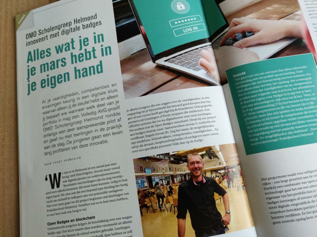 Foto van het artikel over BlockChange.EU in Van12tot18 met Wim Pelgrim.