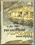 Beschadigde kaft van het boek Per luchtschip De Argonaut naar Mars, waarop een zappeling zichtbaar is van waaruit enkele mensen naar beneden kijken op wat lijkt een planeet.