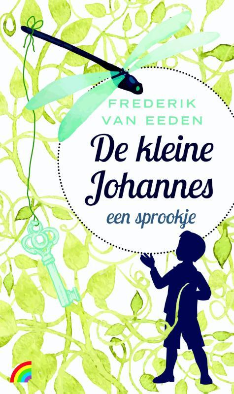 Kaft van het boek De kleine Johannes. Getekende kaft met een silhouet van een jongetje tussen diverse bladeren en takken. Verder zijn een groene sleutel en libelle zichtbaar.