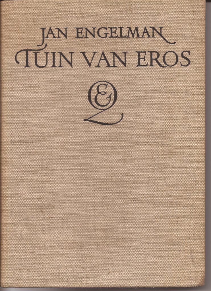 Kaft van Tuin van Eros: eenvoudige canvas kaft met titel en auteur en zwarte letters.