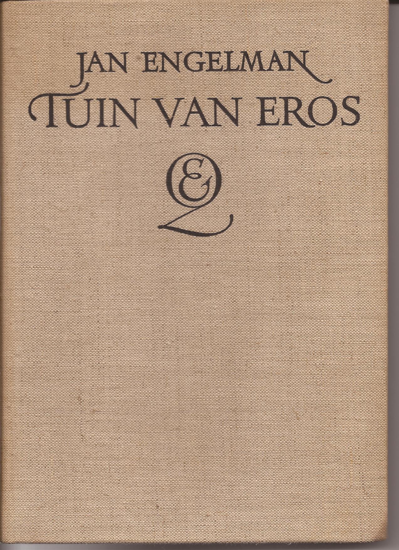 Kaft van Tuin van Eros: eenvoudige canvas kaft met titel en auteur en zwarte letters.