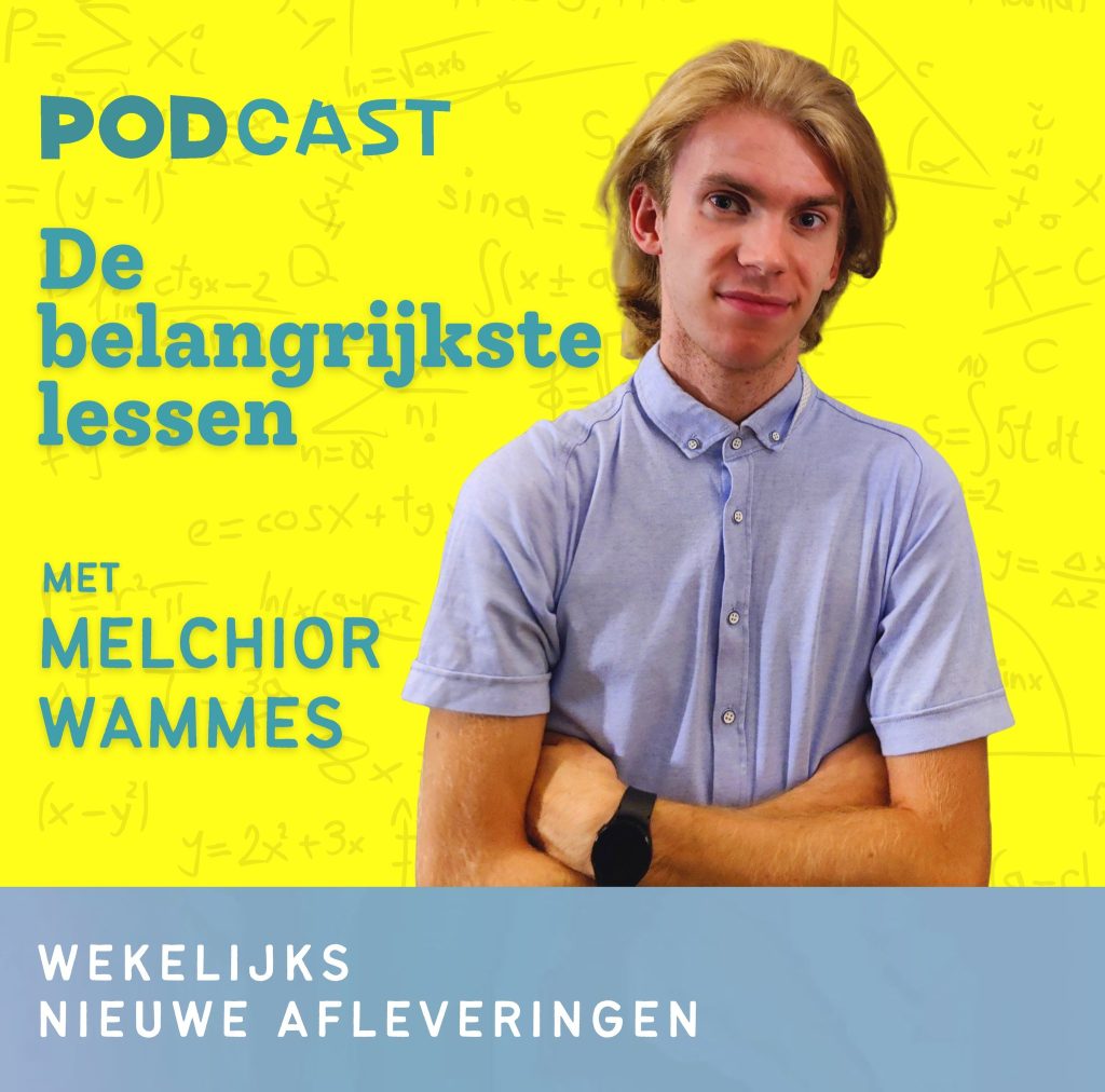 Logo van Belangrijkste Lessen: foto van Melchior Wammes op een gele achtergrond.