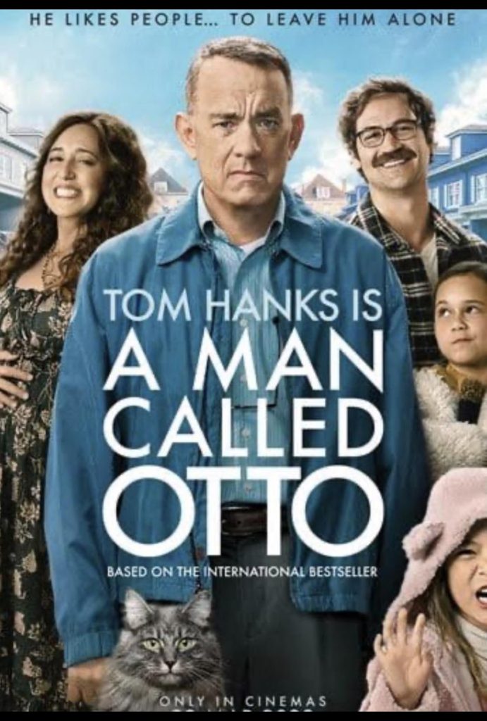 Poster van A Man called Otto, met de hoofdrolspelers op een groepsfoto, Otto staat chagrijnig in het midden.